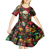 Skull Christmas Kid Short Sleeve Dress When You're Dead Inside But It's Christmas - Wonder Print Shop