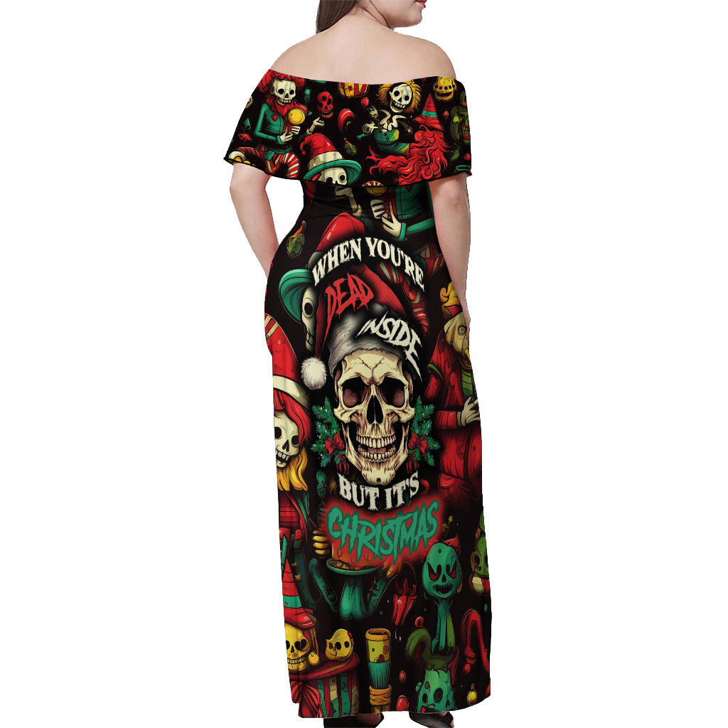 Skull Christmas Off Shoulder Maxi Dress When You're Dead Inside But It's Christmas - Wonder Print Shop