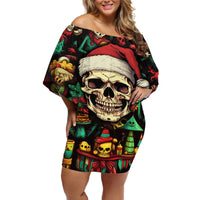 Skull Christmas Off Shoulder Short Dress When You're Dead Inside But It's Christmas - Wonder Print Shop