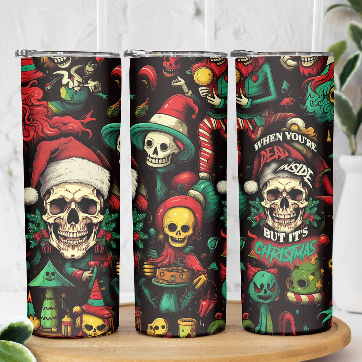 Skull Christmas Skinny Tumbler When You're Dead Inside But It's Christmas - Wonder Print Shop