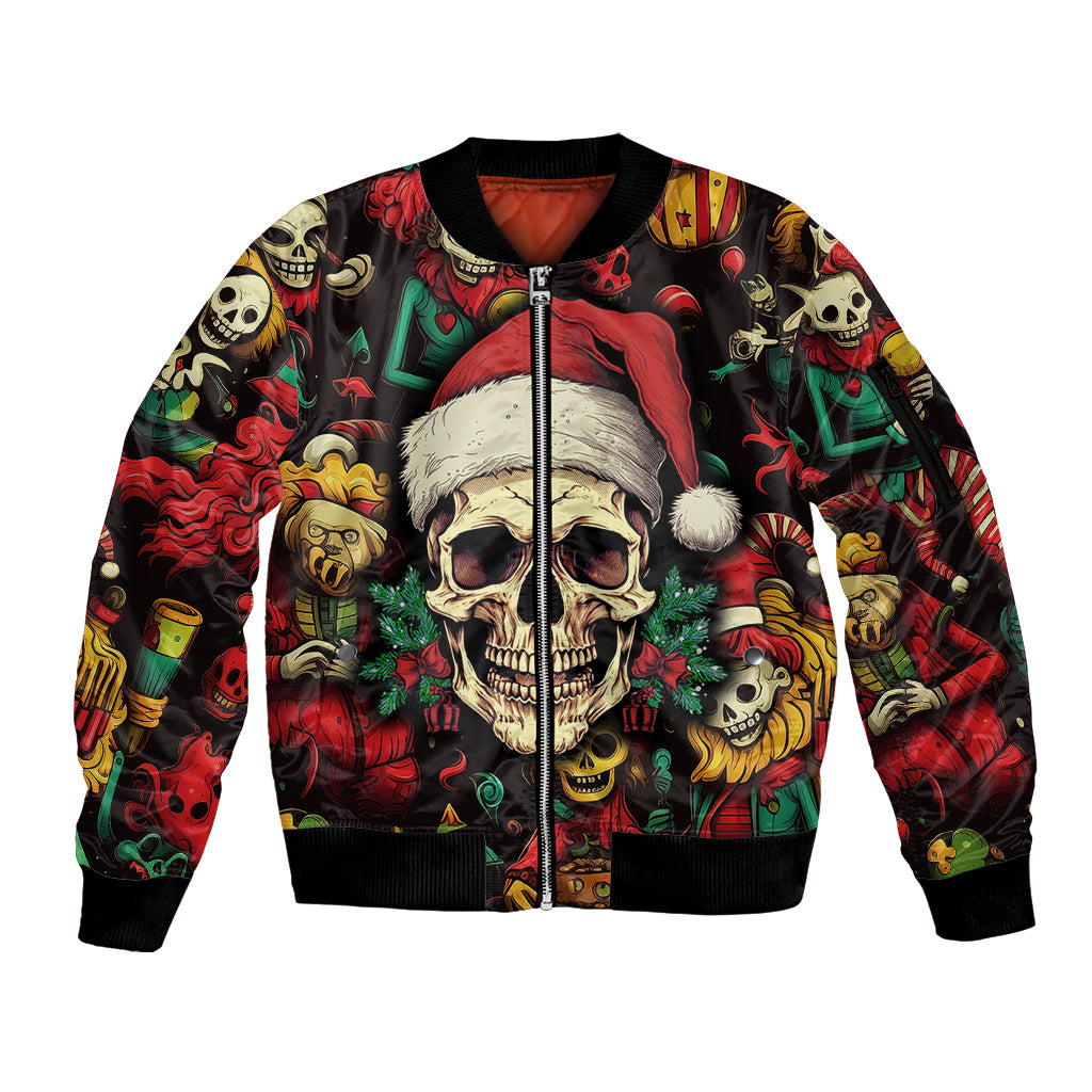 Skull Christmas Sleeve Zip Bomber Jacket When You're Dead Inside But It's Christmas - Wonder Print Shop