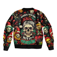 Skull Christmas Sleeve Zip Bomber Jacket When You're Dead Inside But It's Christmas - Wonder Print Shop