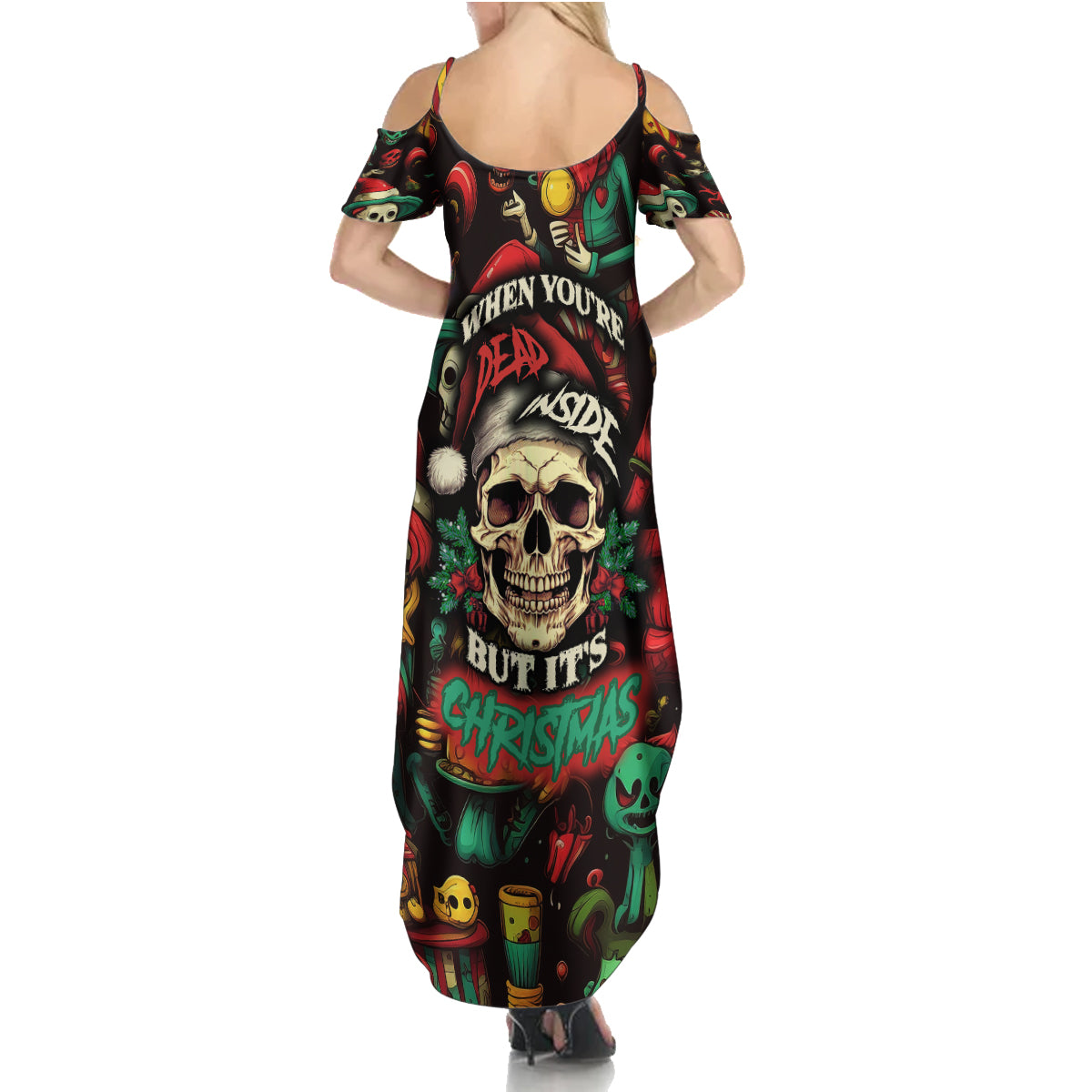 Skull Christmas Summer Maxi Dress When You're Dead Inside But It's Christmas - Wonder Print Shop