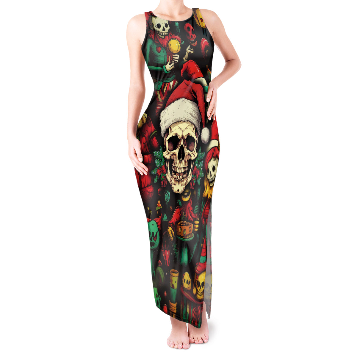 Skull Christmas Tank Maxi Dress When You're Dead Inside But It's Christmas - Wonder Print Shop