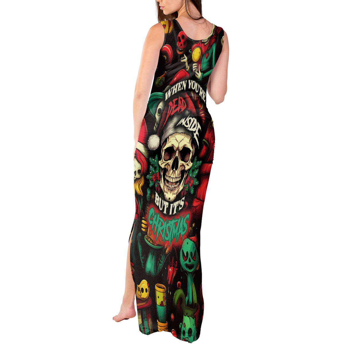 Skull Christmas Tank Maxi Dress When You're Dead Inside But It's Christmas - Wonder Print Shop