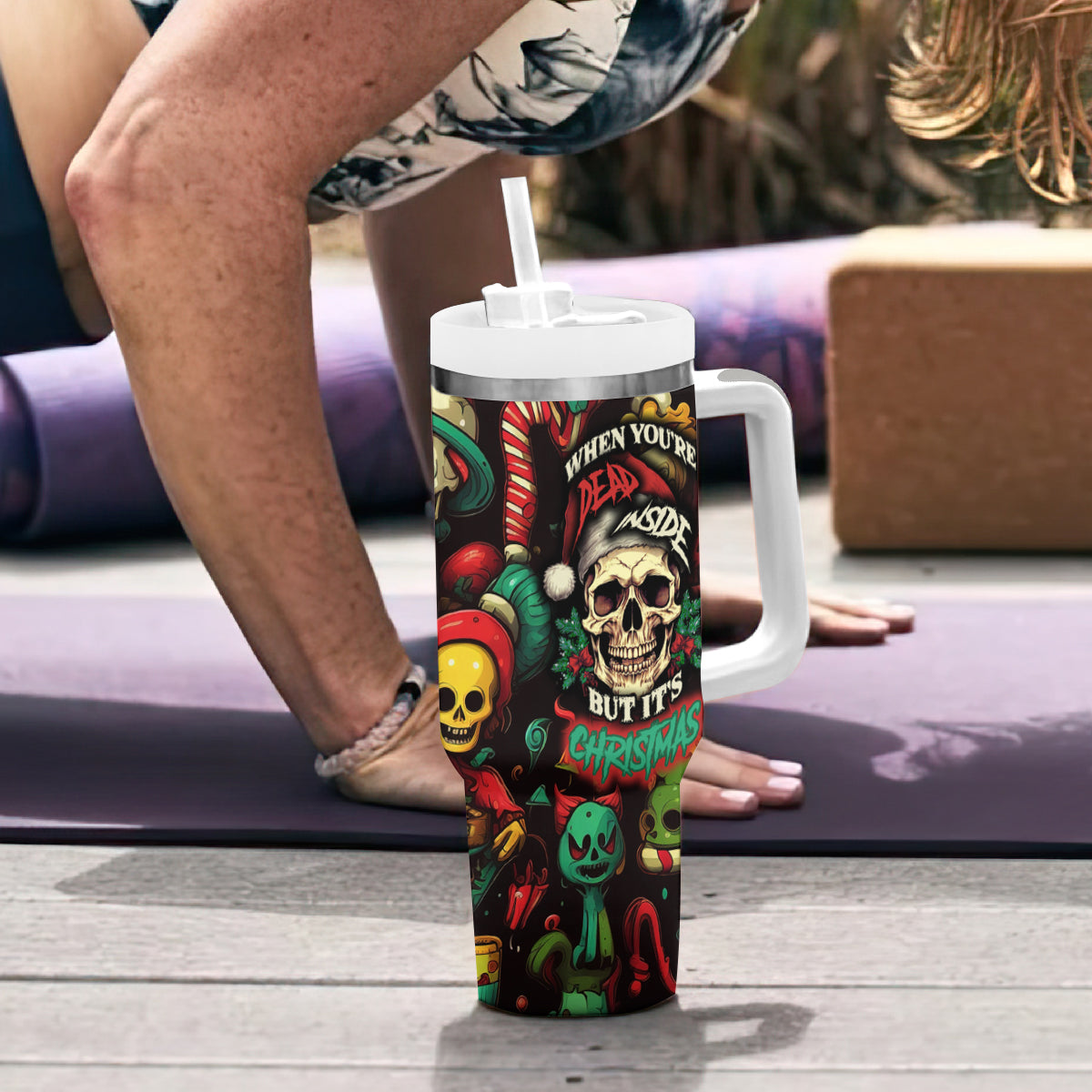 Skull Christmas Tumbler With Handle When You're Dead Inside But It's Christmas - Wonder Print Shop