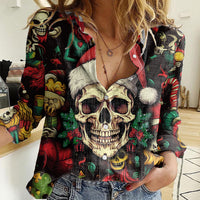 Skull Christmas Women Casual Shirt When You're Dead Inside But It's Christmas - Wonder Print Shop