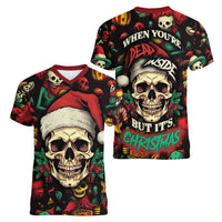 Skull Christmas Women V Neck T Shirt When You're Dead Inside But It's Christmas - Wonder Print Shop