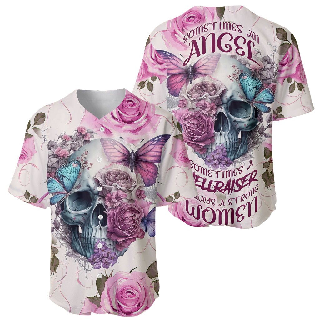 Women Skull Baseball Jersey Some Time An Angel Hellraiser Always A Strong Women - Wonder Print Shop