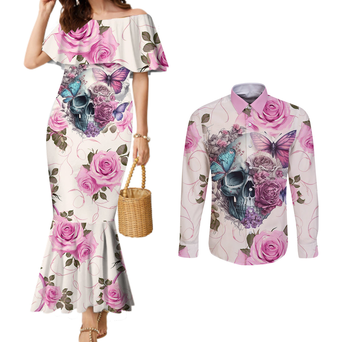 women-skull-couples-matching-mermaid-dress-and-long-sleeve-button-shirts-some-time-an-angel-hellraiser-always-a-strong-women