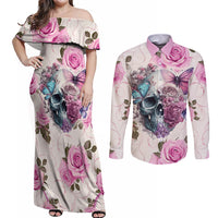 Women Skull Couples Matching Off Shoulder Maxi Dress and Long Sleeve Button Shirts Some Time An Angel Hellraiser Always A Strong Women - Wonder Print Shop