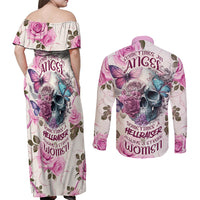 Women Skull Couples Matching Off Shoulder Maxi Dress and Long Sleeve Button Shirts Some Time An Angel Hellraiser Always A Strong Women - Wonder Print Shop