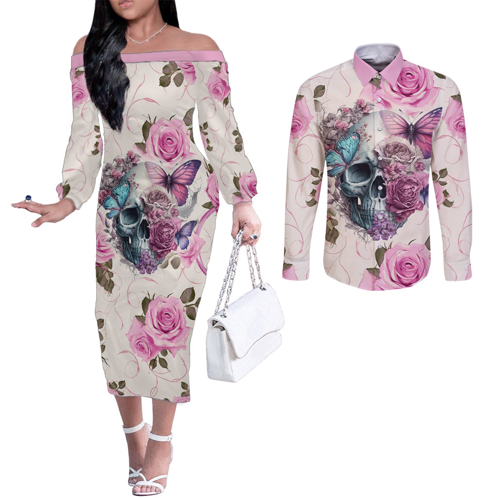 women-skull-couples-matching-off-the-shoulder-long-sleeve-dress-and-long-sleeve-button-shirts-some-time-an-angel-hellraiser-always-a-strong-women