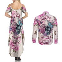 Women Skull Couples Matching Summer Maxi Dress and Long Sleeve Button Shirts Some Time An Angel Hellraiser Always A Strong Women - Wonder Print Shop