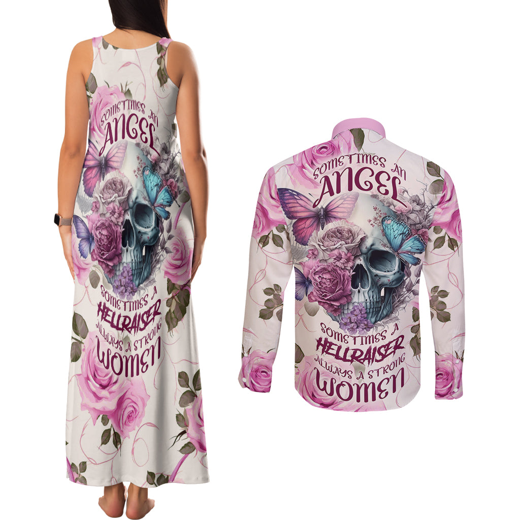 Women Skull Couples Matching Tank Maxi Dress and Long Sleeve Button Shirts Some Time An Angel Hellraiser Always A Strong Women - Wonder Print Shop