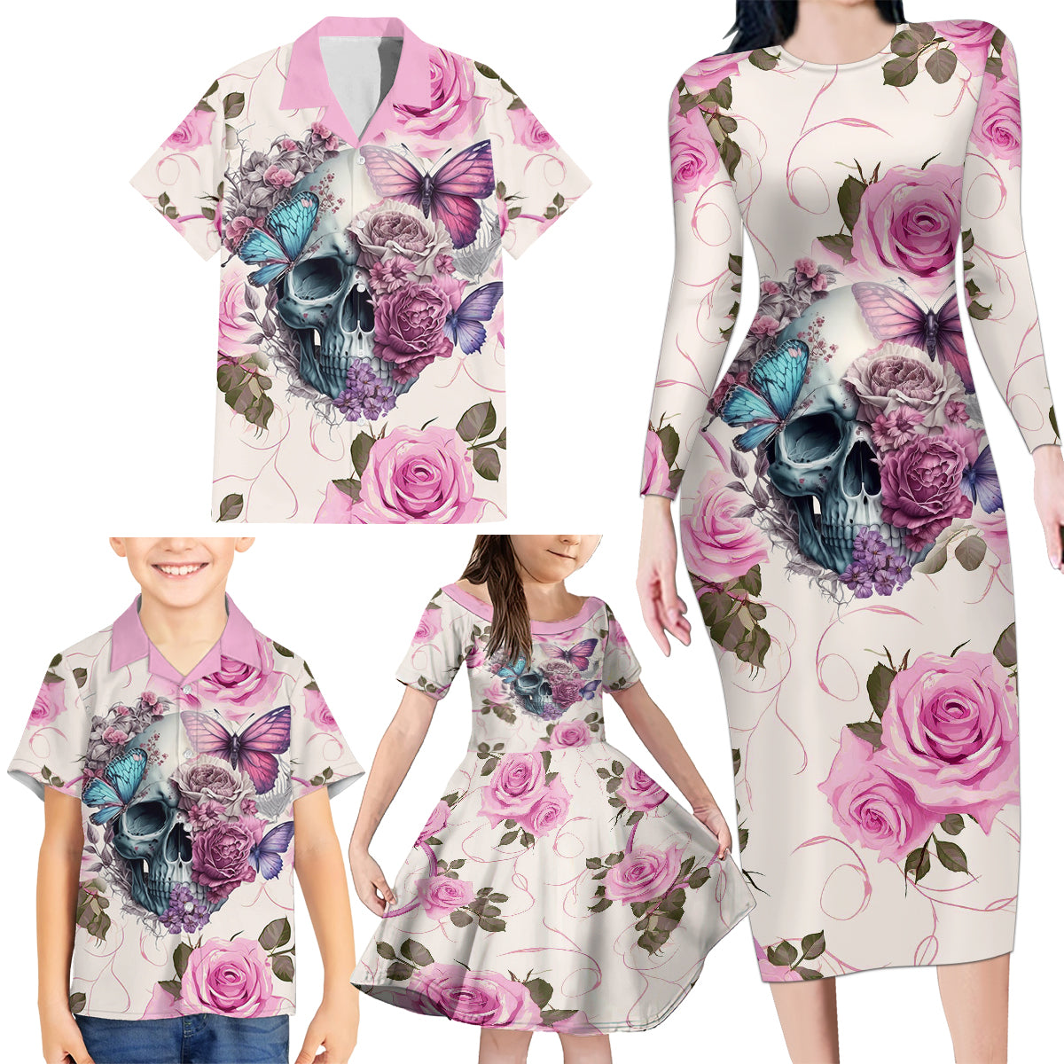 Women Skull Family Matching Long Sleeve Bodycon Dress and Hawaiian Shirt Some Time An Angel Hellraiser Always A Strong Women - Wonder Print Shop