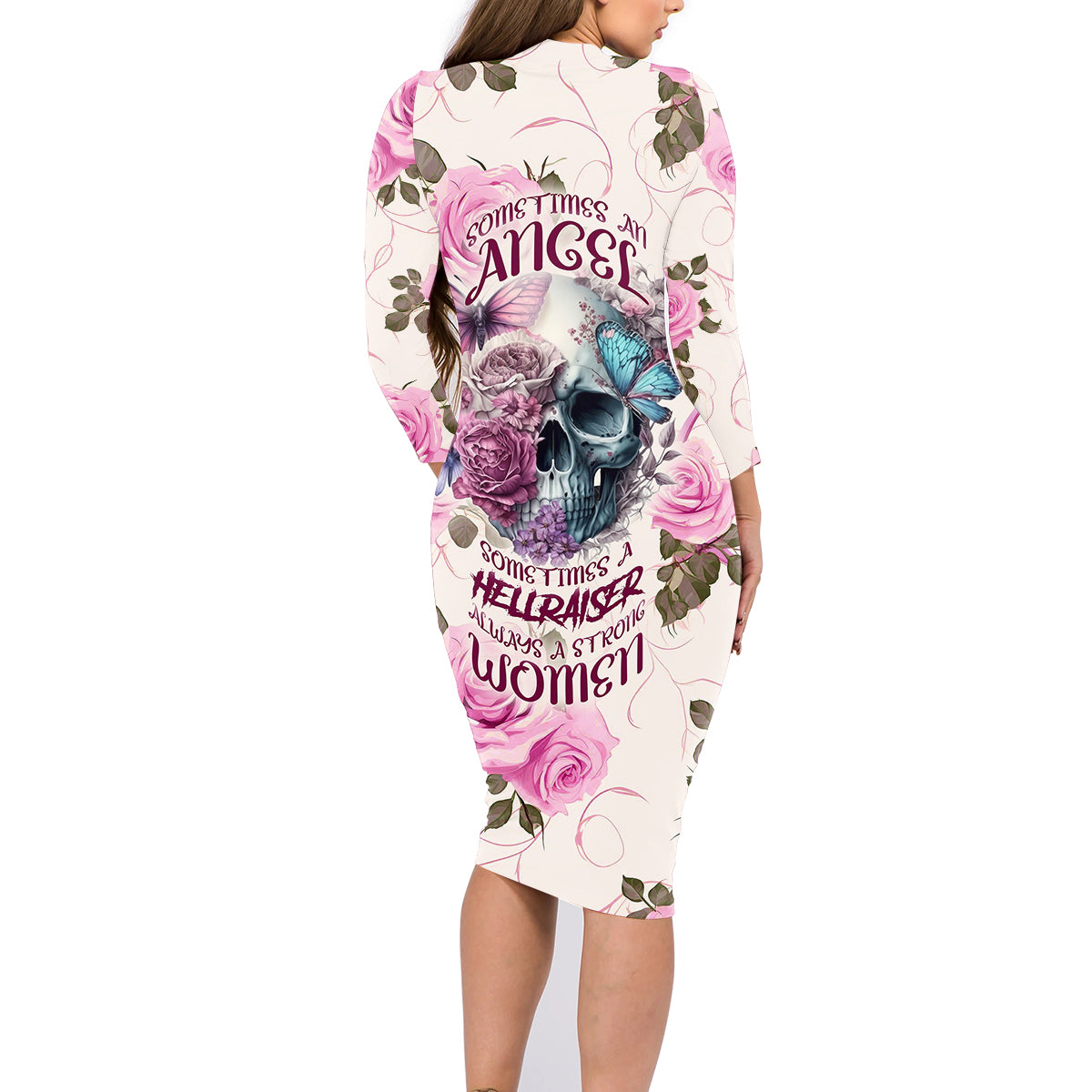 Women Skull Family Matching Long Sleeve Bodycon Dress and Hawaiian Shirt Some Time An Angel Hellraiser Always A Strong Women - Wonder Print Shop