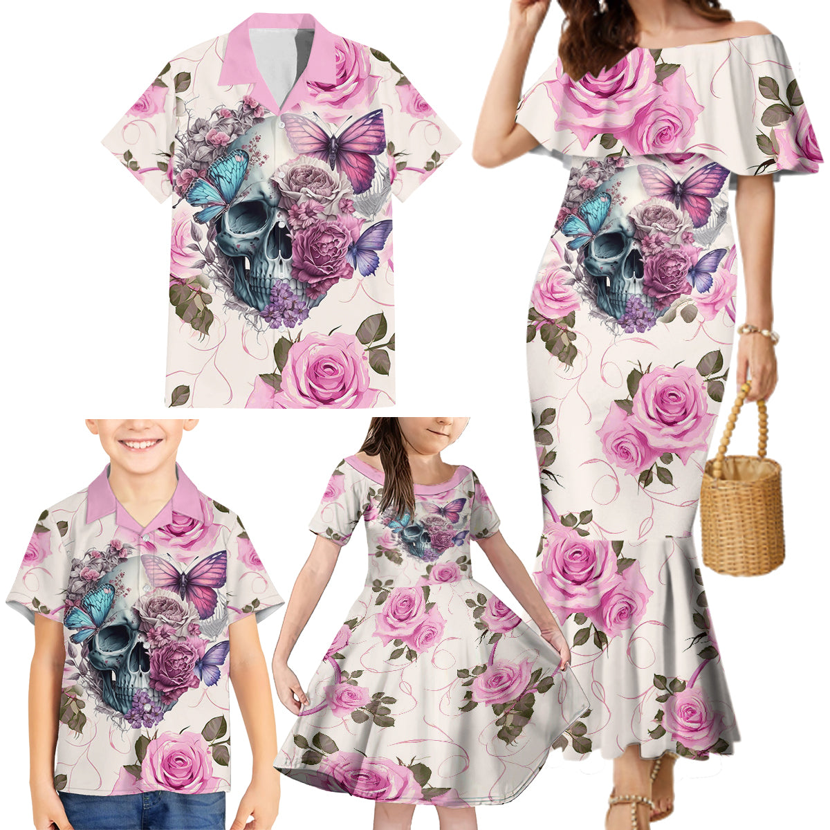 Women Skull Family Matching Mermaid Dress and Hawaiian Shirt Some Time An Angel Hellraiser Always A Strong Women - Wonder Print Shop