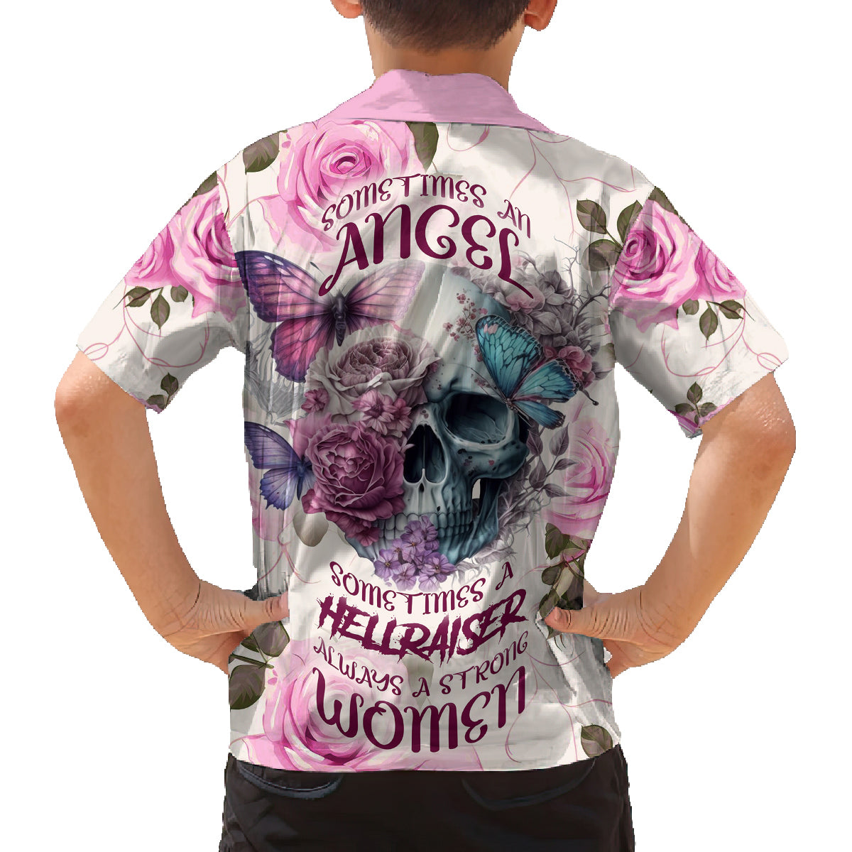 Women Skull Family Matching Off Shoulder Long Sleeve Dress and Hawaiian Shirt Some Time An Angel Hellraiser Always A Strong Women - Wonder Print Shop