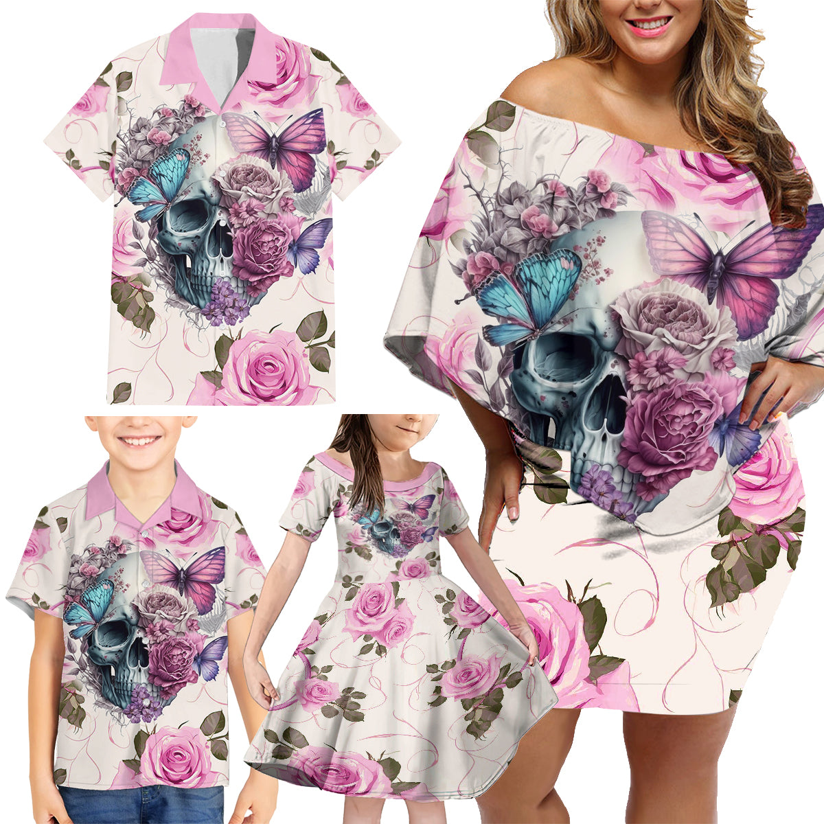 Women Skull Family Matching Off Shoulder Short Dress and Hawaiian Shirt Some Time An Angel Hellraiser Always A Strong Women - Wonder Print Shop