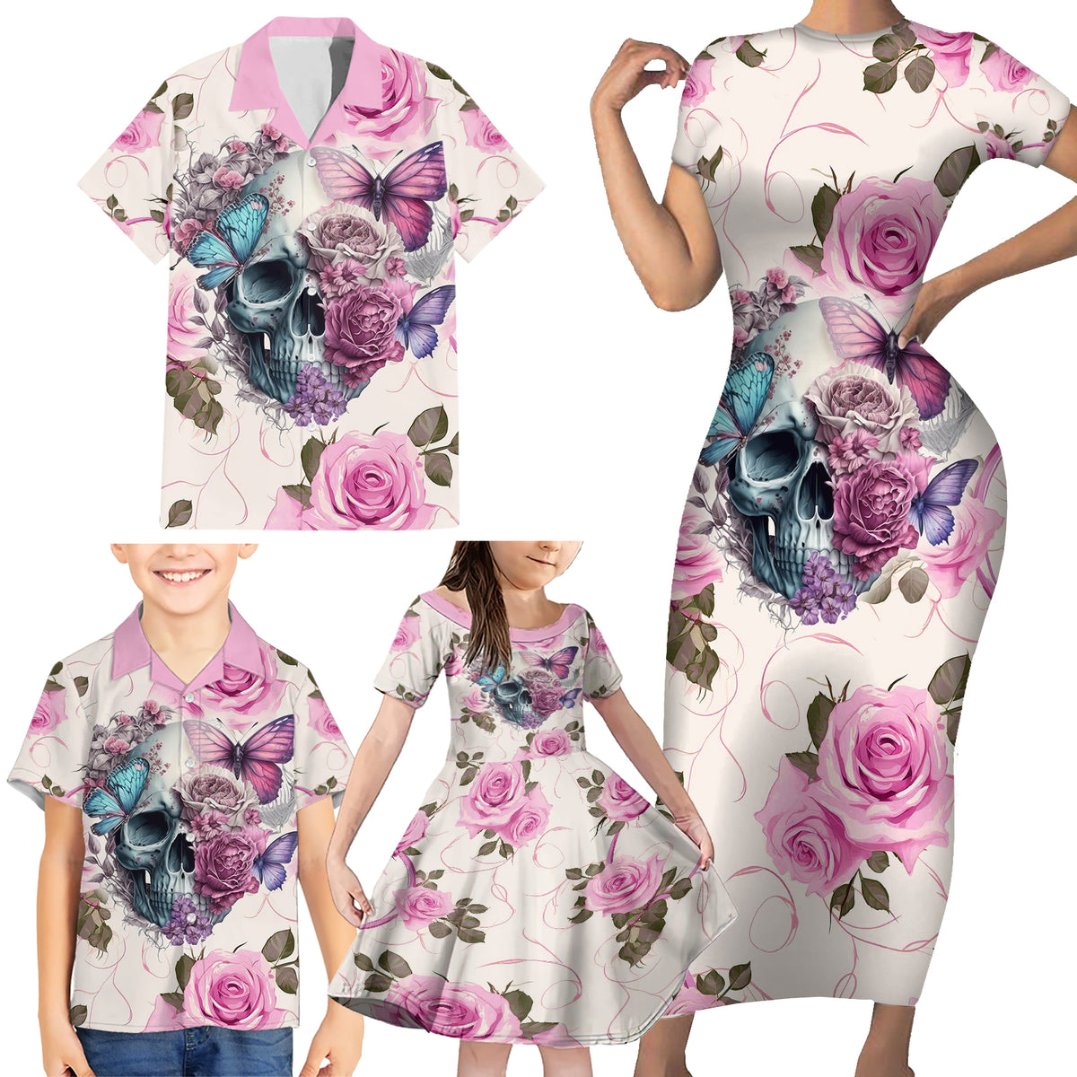 Women Skull Family Matching Short Sleeve Bodycon Dress and Hawaiian Shirt Some Time An Angel Hellraiser Always A Strong Women - Wonder Print Shop