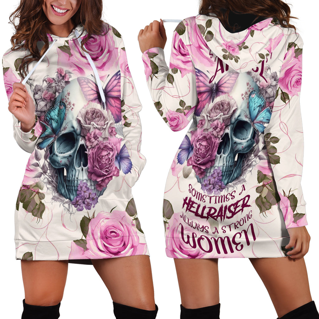 Women Skull Hoodie Dress Some Time An Angel Hellraiser Always A Strong Women - Wonder Print Shop