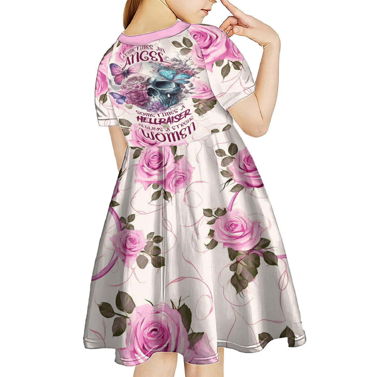 Women Skull Kid Short Sleeve Dress Some Time An Angel Hellraiser Always A Strong Women - Wonder Print Shop