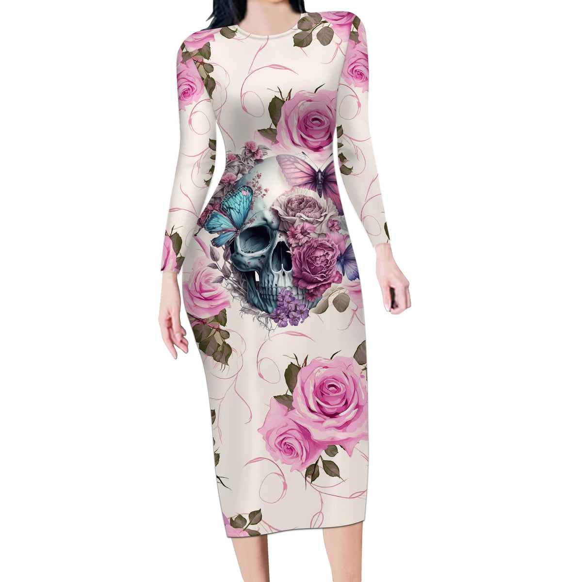 Women Skull Long Sleeve Bodycon Dress Some Time An Angel Hellraiser Always A Strong Women - Wonder Print Shop