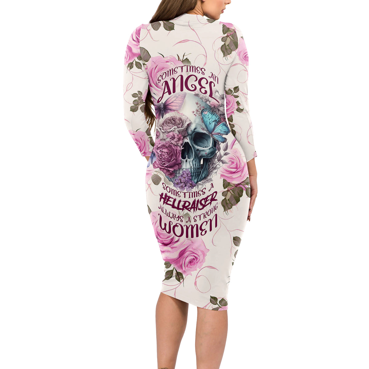 Women Skull Long Sleeve Bodycon Dress Some Time An Angel Hellraiser Always A Strong Women - Wonder Print Shop