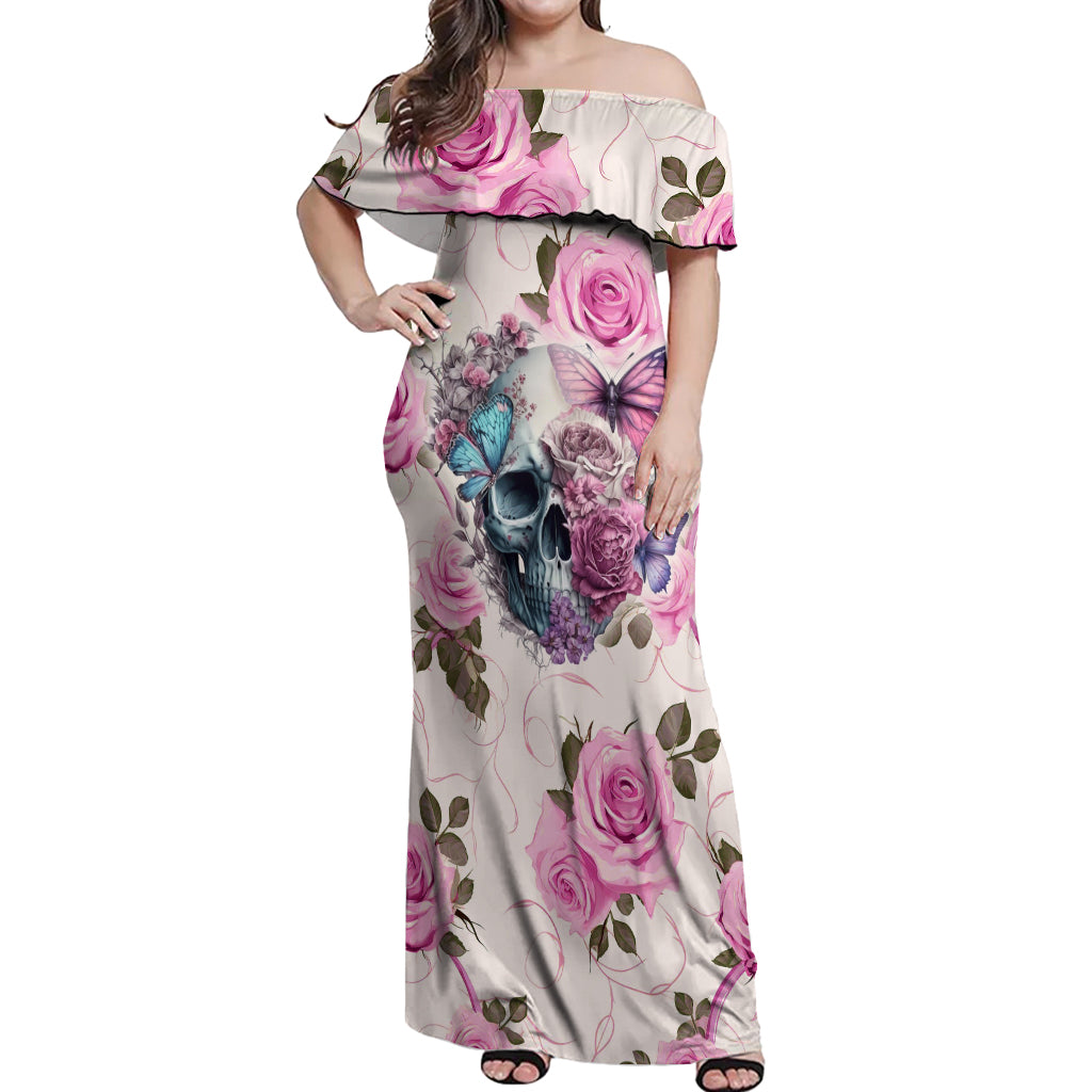 Women Skull Off Shoulder Maxi Dress Some Time An Angel Hellraiser Always A Strong Women - Wonder Print Shop