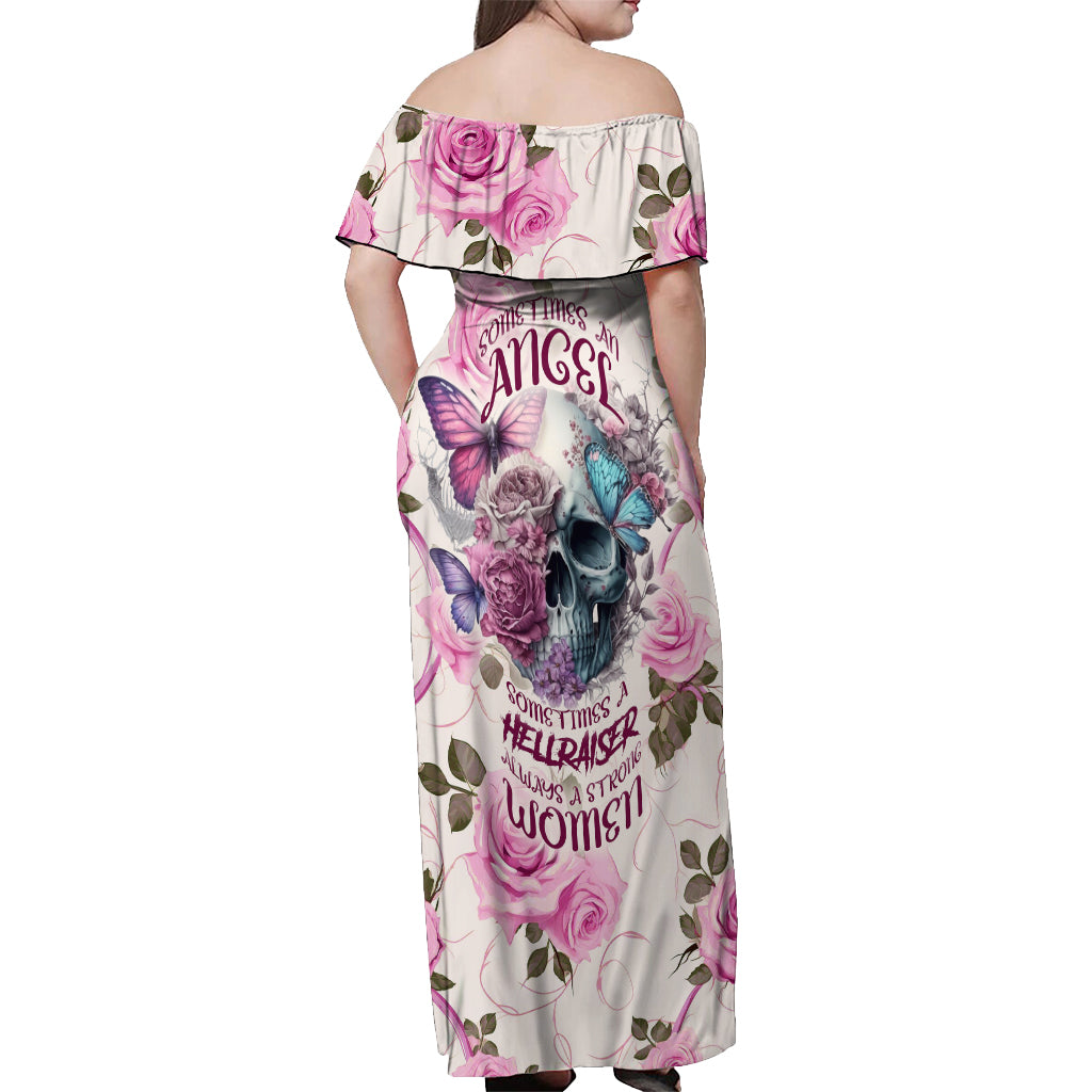 Women Skull Off Shoulder Maxi Dress Some Time An Angel Hellraiser Always A Strong Women - Wonder Print Shop
