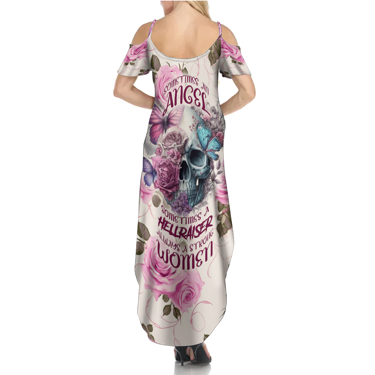 Women Skull Summer Maxi Dress Some Time An Angel Hellraiser Always A Strong Women - Wonder Print Shop