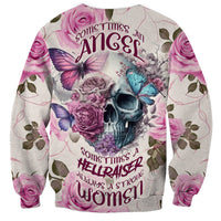 Women Skull Sweatshirt Some Time An Angel Hellraiser Always A Strong Women - Wonder Print Shop