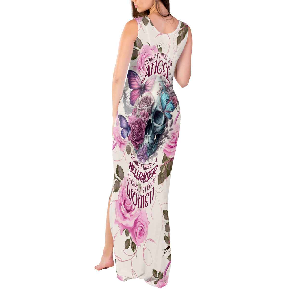 Women Skull Tank Maxi Dress Some Time An Angel Hellraiser Always A Strong Women - Wonder Print Shop