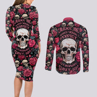 Judge Me When Yours Perfect Otherwise Shut Up Skull Couples Matching Long Sleeve Bodycon Dress and Long Sleeve Button Shirts - Wonder Print Shop