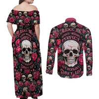 Judge Me When Yours Perfect Otherwise Shut Up Skull Couples Matching Off Shoulder Maxi Dress and Long Sleeve Button Shirts - Wonder Print Shop