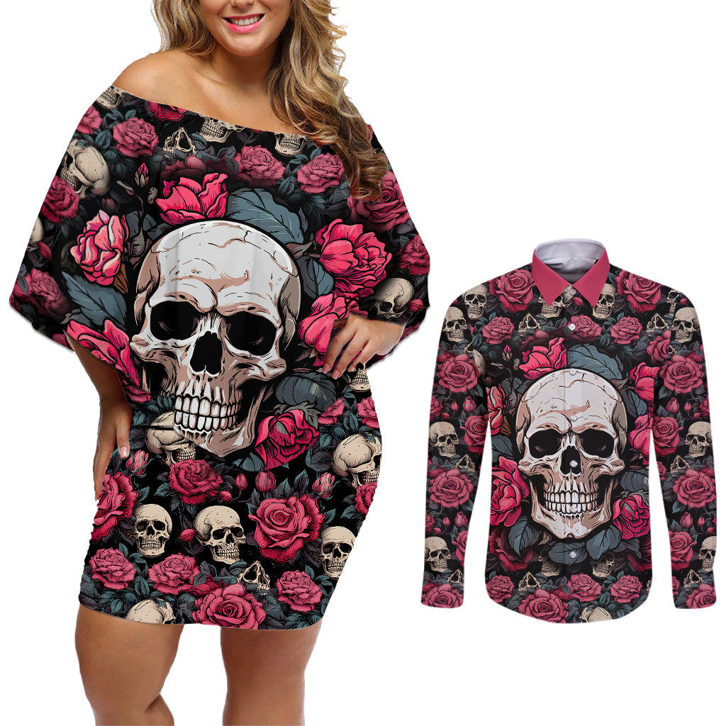 Judge Me When Yours Perfect Otherwise Shut Up Skull Couples Matching Off Shoulder Short Dress and Long Sleeve Button Shirts - Wonder Print Shop