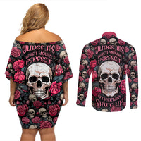 Judge Me When Yours Perfect Otherwise Shut Up Skull Couples Matching Off Shoulder Short Dress and Long Sleeve Button Shirts - Wonder Print Shop