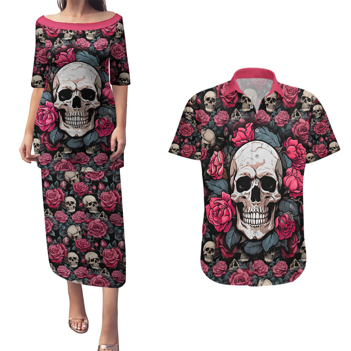 Judge Me When Yours Perfect Otherwise Shut Up Skull Couples Matching Puletasi Dress and Hawaiian Shirt - Wonder Print Shop