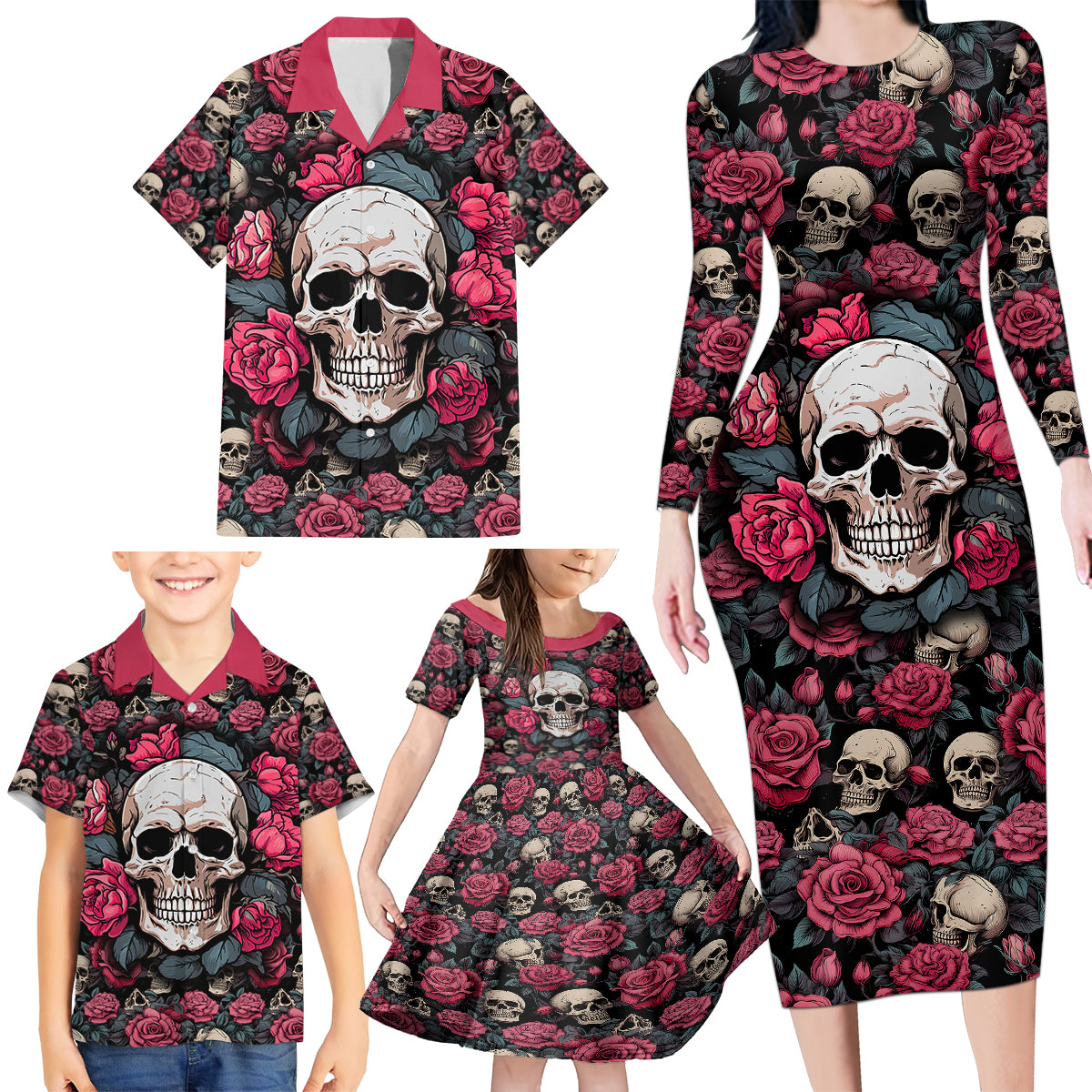 Judge Me When Yours Perfect Otherwise Shut Up Skull Family Matching Long Sleeve Bodycon Dress and Hawaiian Shirt - Wonder Print Shop