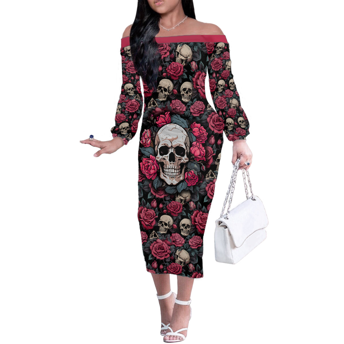 Judge Me When Yours Perfect Otherwise Shut Up Skull Family Matching Off Shoulder Long Sleeve Dress and Hawaiian Shirt - Wonder Print Shop