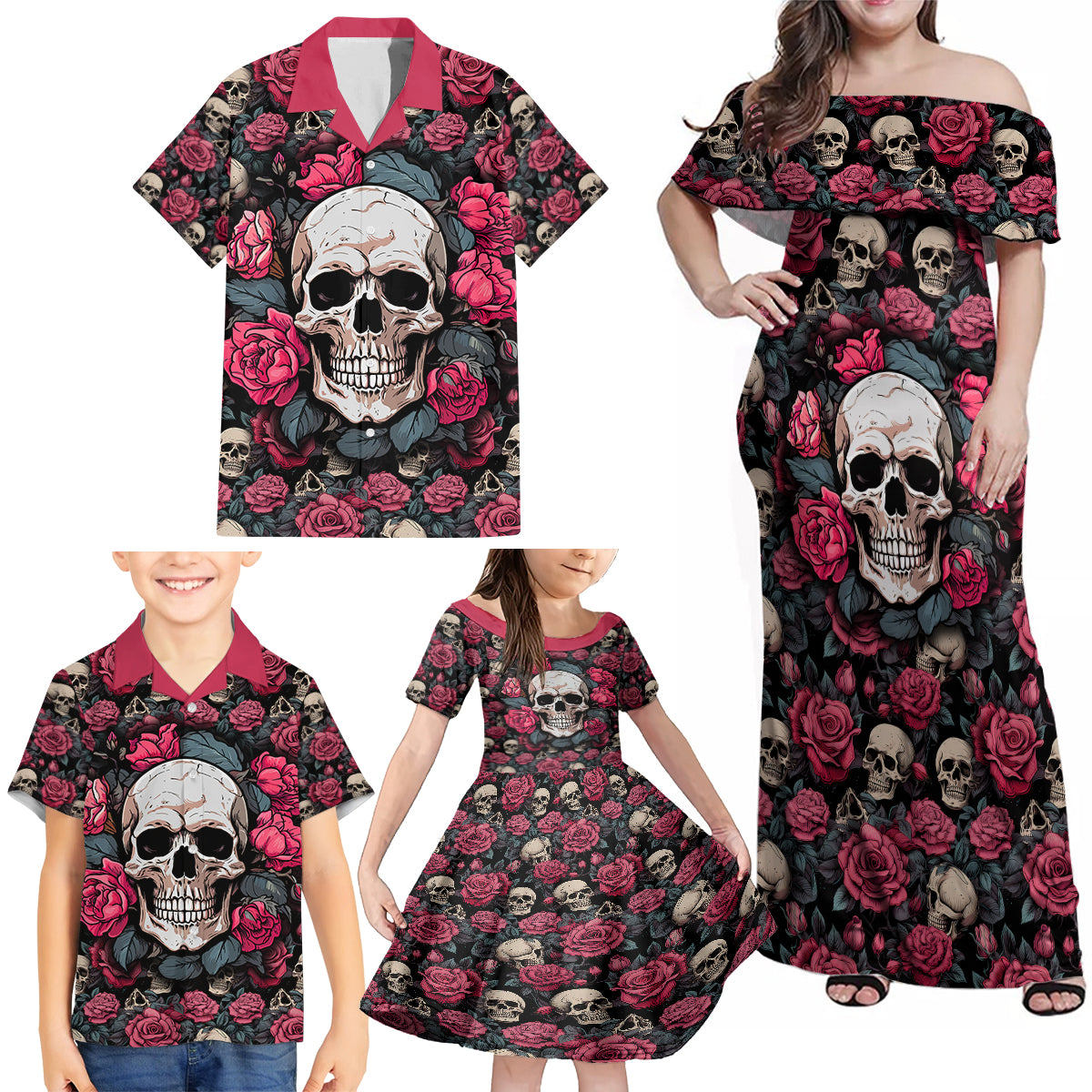 Judge Me When Yours Perfect Otherwise Shut Up Skull Family Matching Off Shoulder Maxi Dress and Hawaiian Shirt - Wonder Print Shop