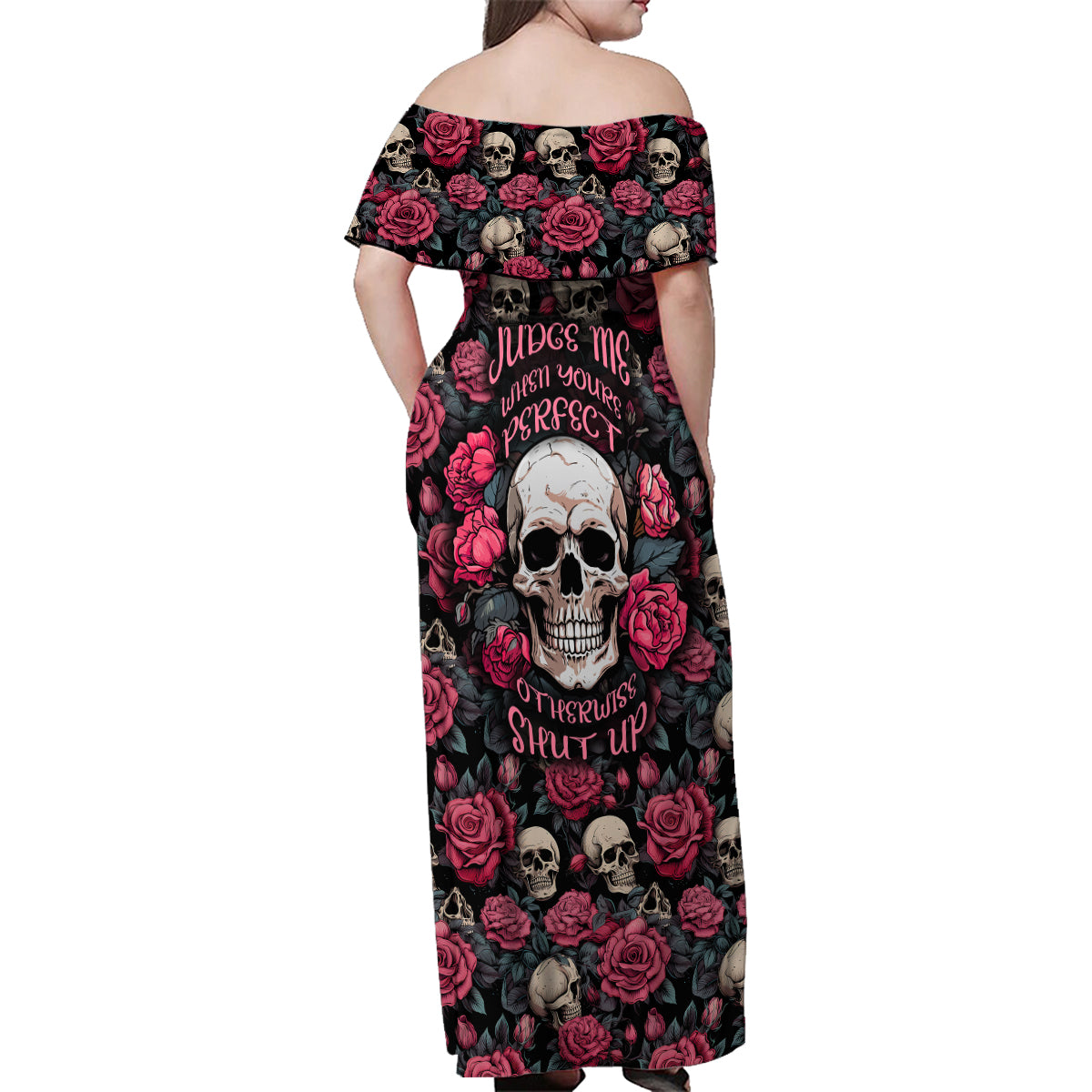 Judge Me When Yours Perfect Otherwise Shut Up Skull Family Matching Off Shoulder Maxi Dress and Hawaiian Shirt - Wonder Print Shop