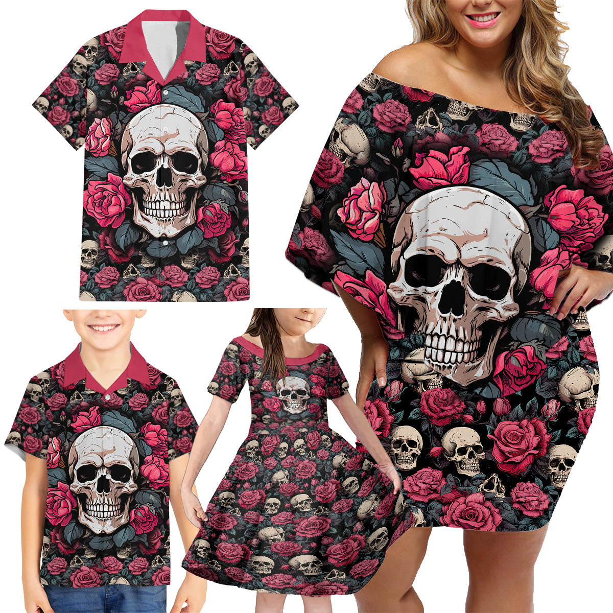 Judge Me When Yours Perfect Otherwise Shut Up Skull Family Matching Off Shoulder Short Dress and Hawaiian Shirt - Wonder Print Shop