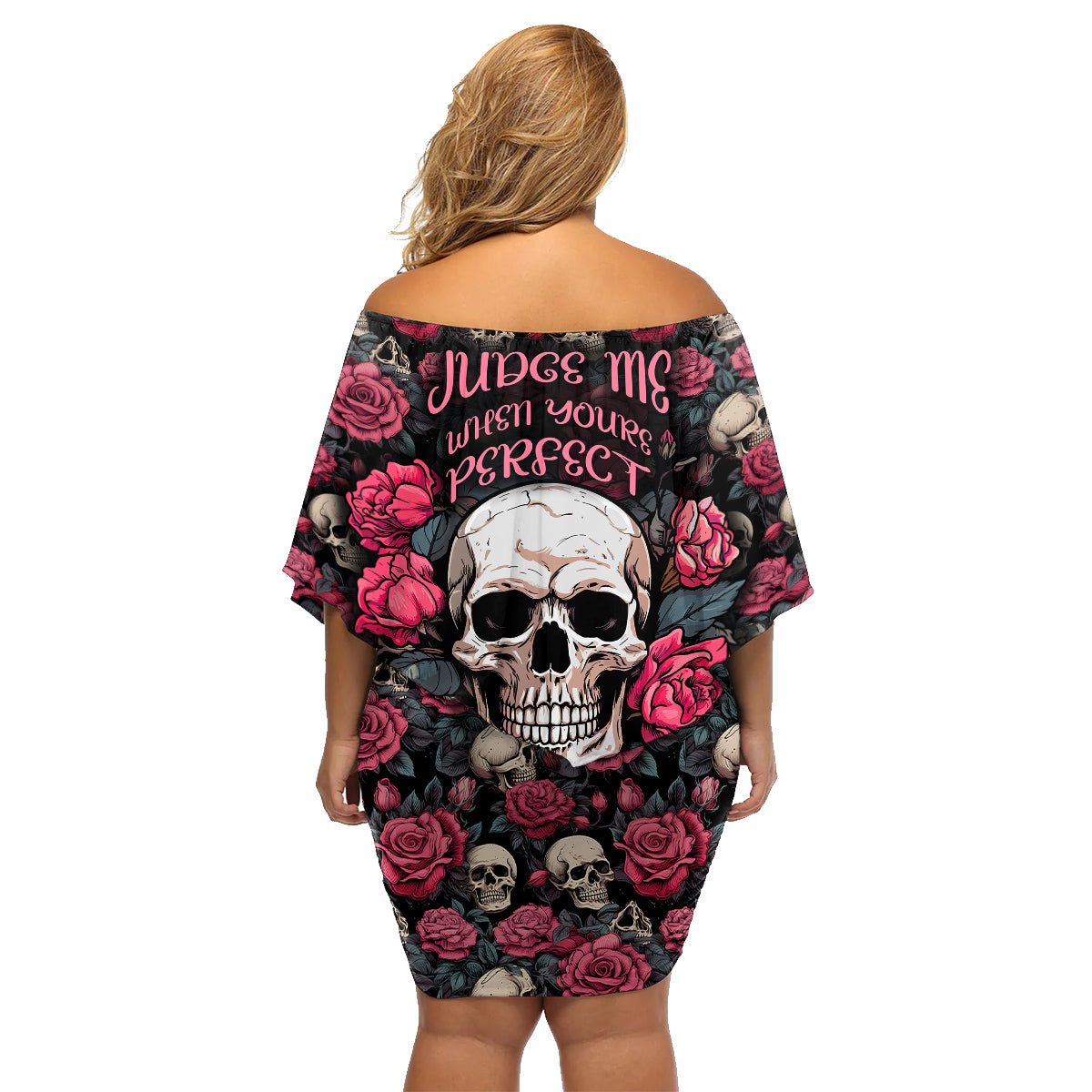 Judge Me When Yours Perfect Otherwise Shut Up Skull Family Matching Off Shoulder Short Dress and Hawaiian Shirt - Wonder Print Shop