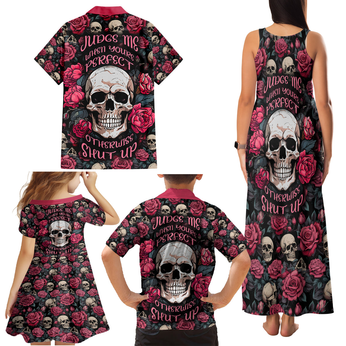 Judge Me When Yours Perfect Otherwise Shut Up Skull Family Matching Tank Maxi Dress and Hawaiian Shirt - Wonder Print Shop