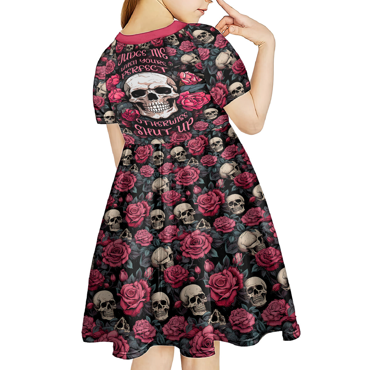 Judge Me When Yours Perfect Otherwise Shut Up Skull Kid Short Sleeve Dress - Wonder Print Shop
