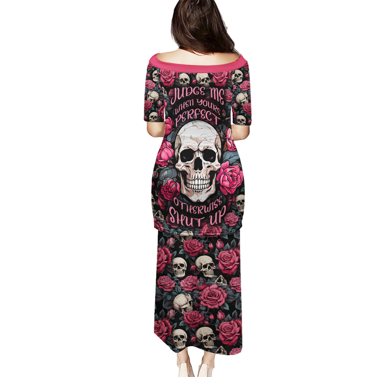 Judge Me When Yours Perfect Otherwise Shut Up Skull Puletasi - Wonder Print Shop
