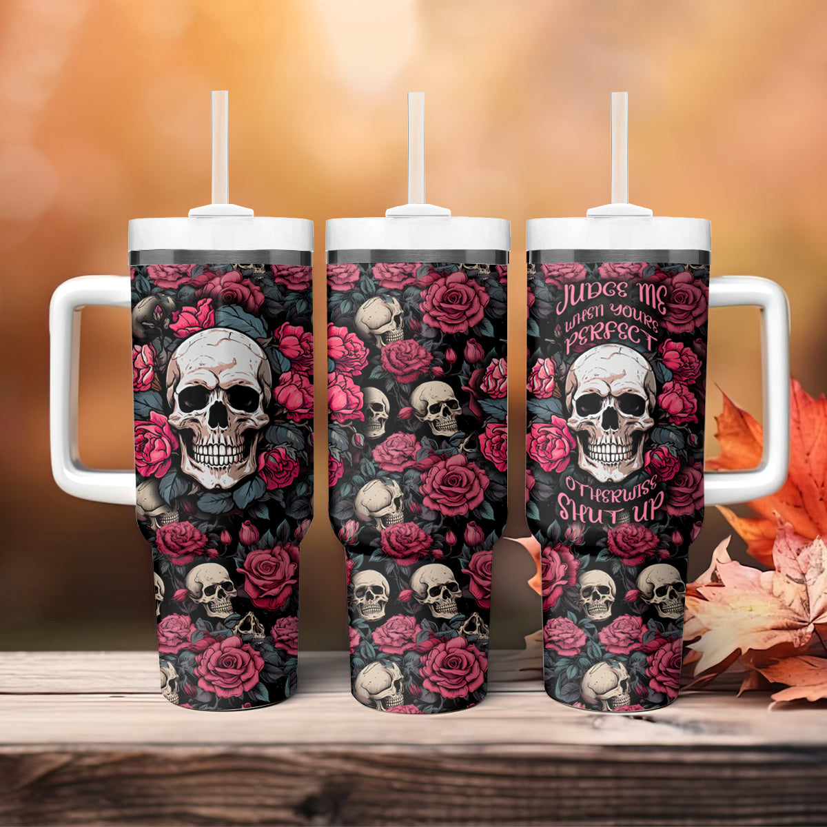 Judge Me When Yours Perfect Otherwise Shut Up Skull Tumbler With Handle - Wonder Print Shop
