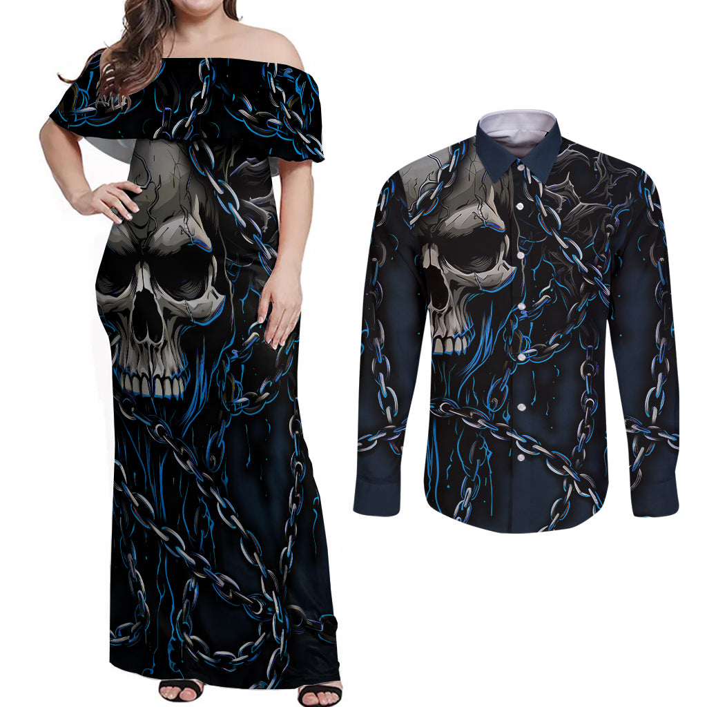 You Inspire My Inner Serial Killer Skull Couples Matching Off Shoulder Maxi Dress and Long Sleeve Button Shirts - Wonder Print Shop